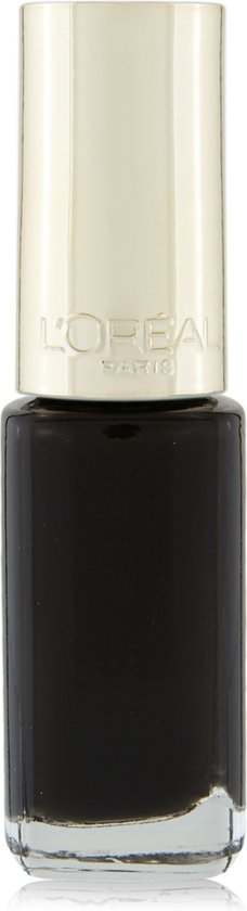 L'Oréal Paris nagellakflesje met een donkerzwarte kleur en een crèmekleurige dop.