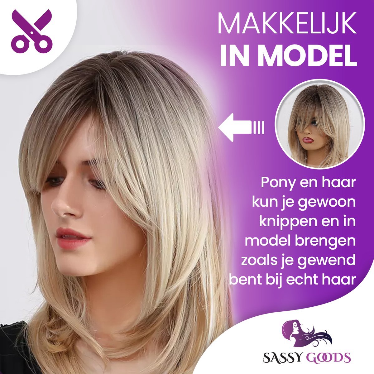 SassyGoods® Blonde Pruik - Pruik Blond Dames Pruiken Lang Haar - Wig - Wasbaar - 50 cm — afbeelding 11