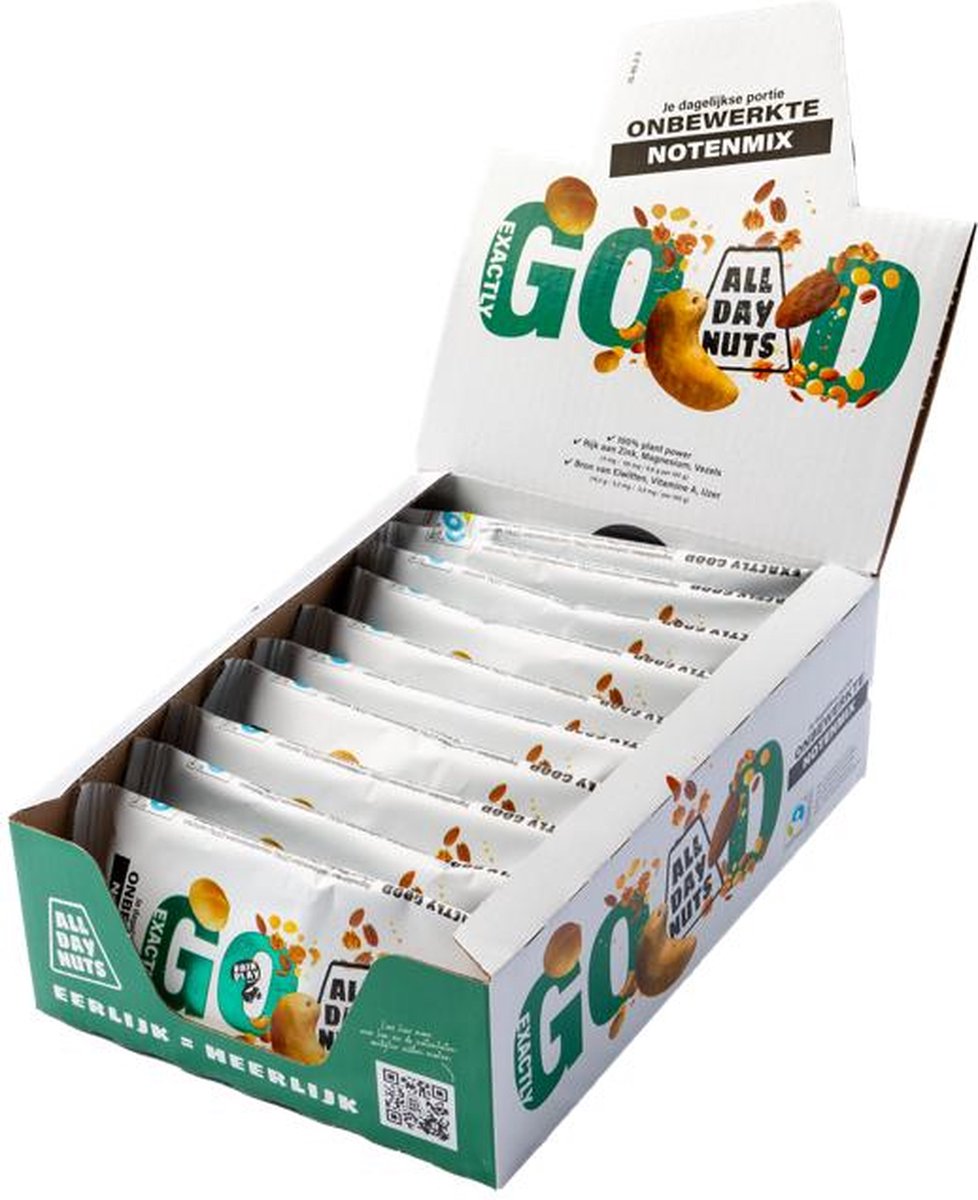 Goedkoopste All Day Nuts - Exactly Good Display - 10 x 25 gram - Gezond en gebalanceerd - Noten - Mix - Gezond - Vitamine - Eiwit - Snack - Sport