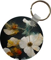 Sleutelhanger - Bloemen - Planten - Zwart - Wit - Plastic - Rond - Uitdeelcadeautjes