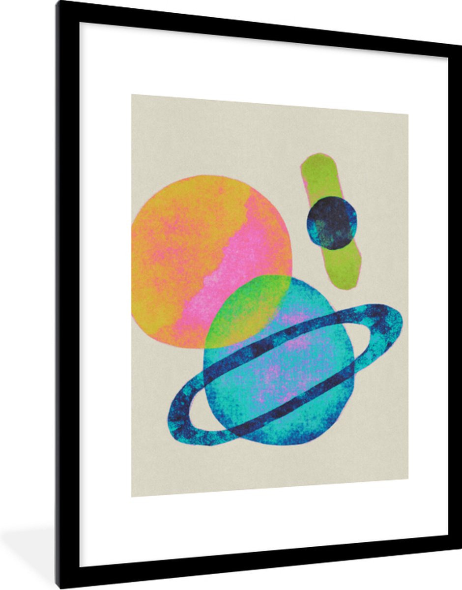 Fotolijst incl. Poster - Planeten - Abstract - Neon - Verf - 60x80 cm - Posterlijst