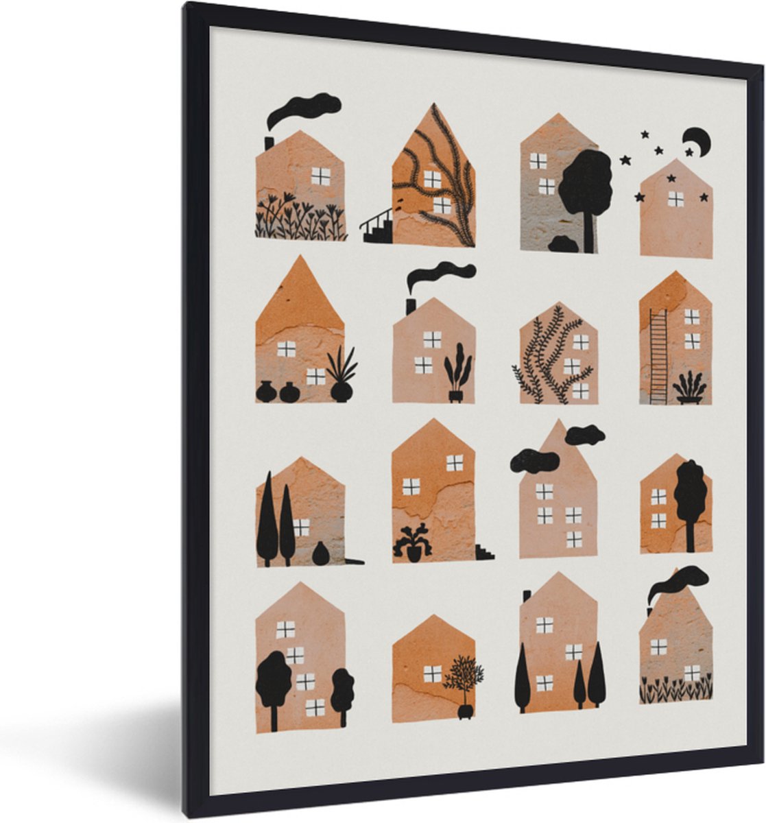 Fotolijst incl. Poster - Huis - Kinderen - Maan - Verf - Oranje - 60x80 cm - Posterlijst
