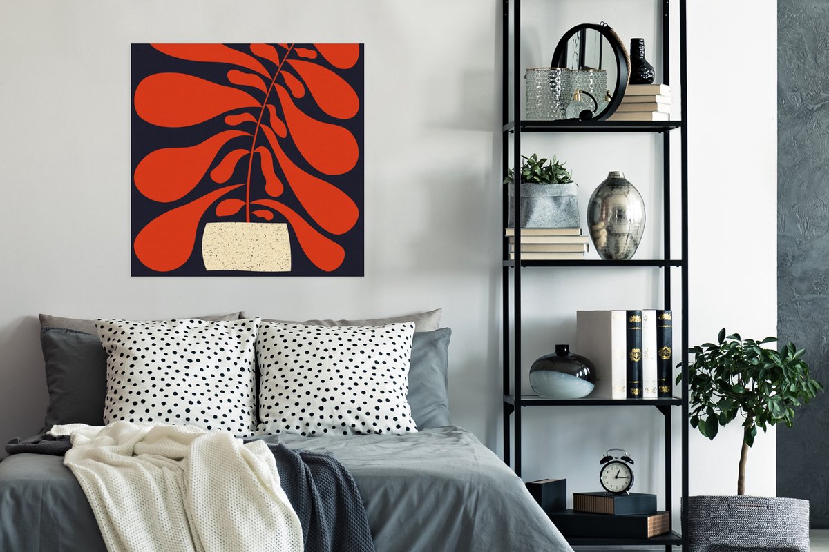 Poster Plant - Rood - Abstract - Vaas - 75x75 cm