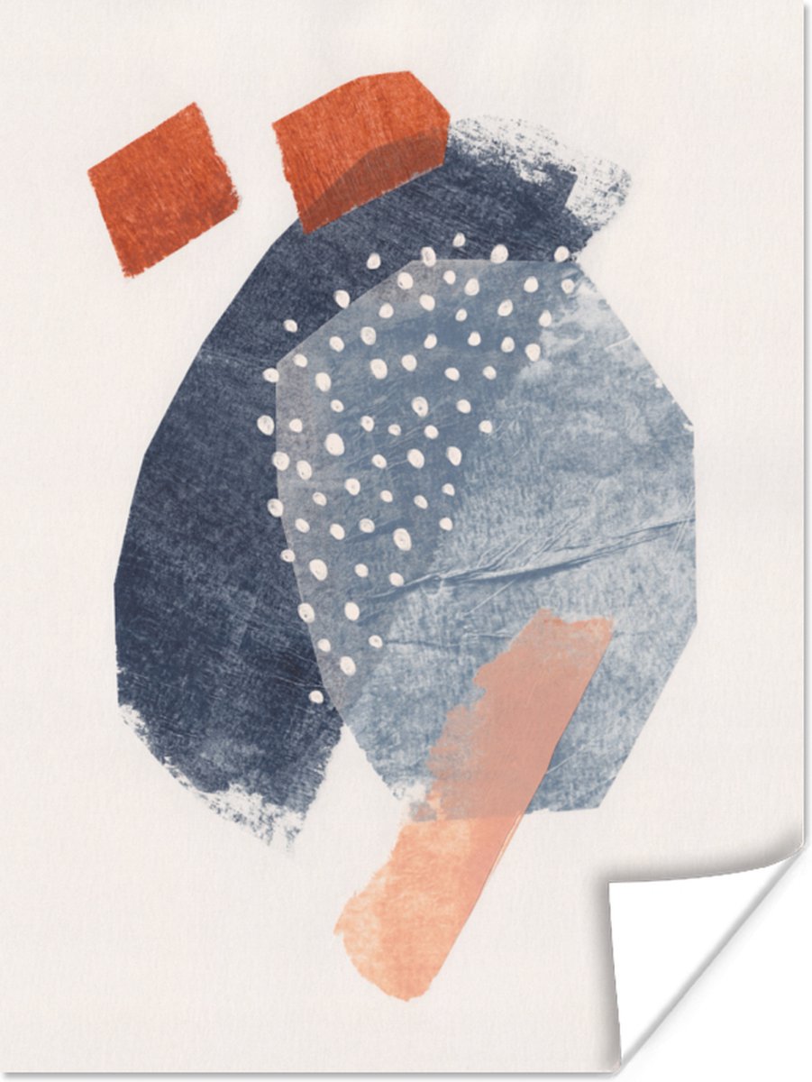Poster Abstract - Vormen - Blauw - Stippen - 60x80 cm
