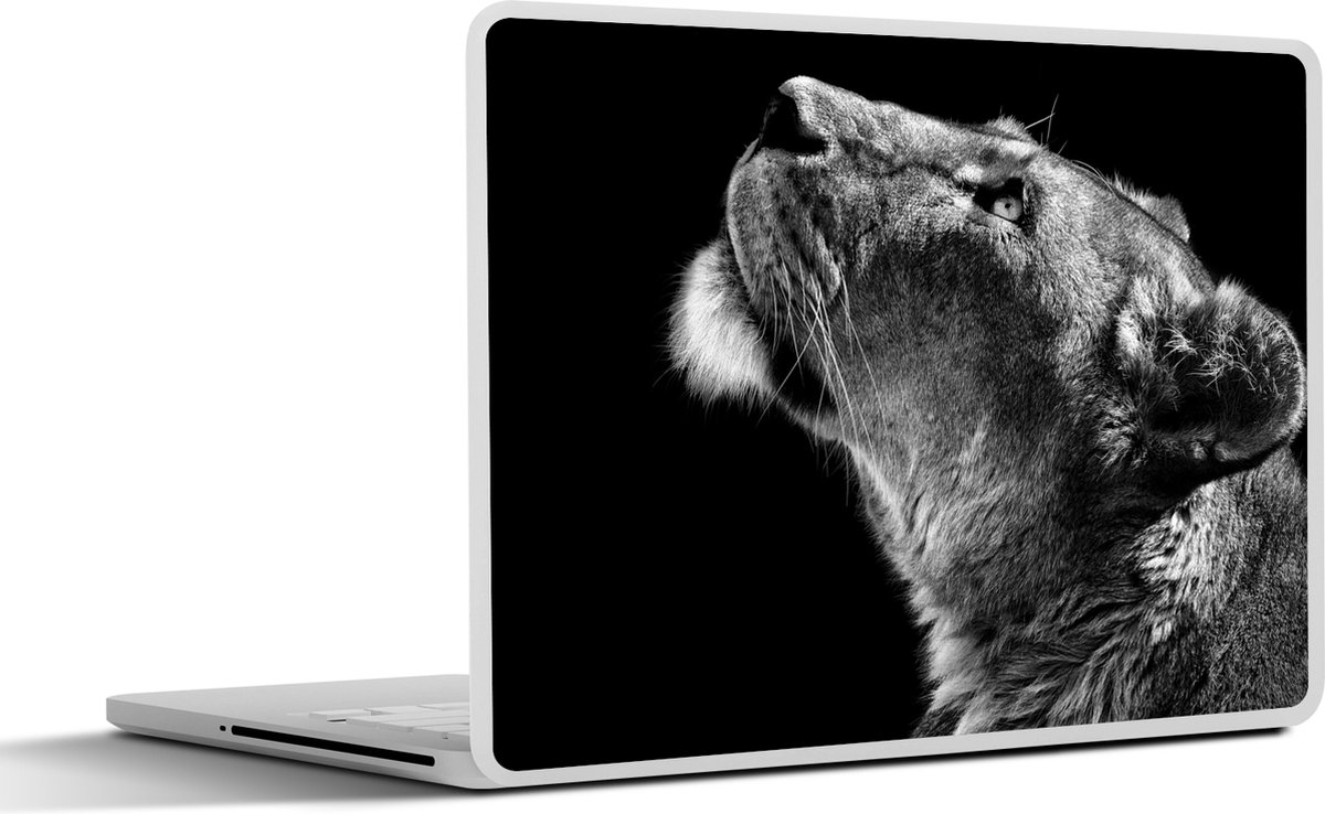 Laptop sticker - 14 inch - Leeuw - Dieren - Zwart wit - 32x5x23x5cm - Laptopstickers - Laptop skin - Cover