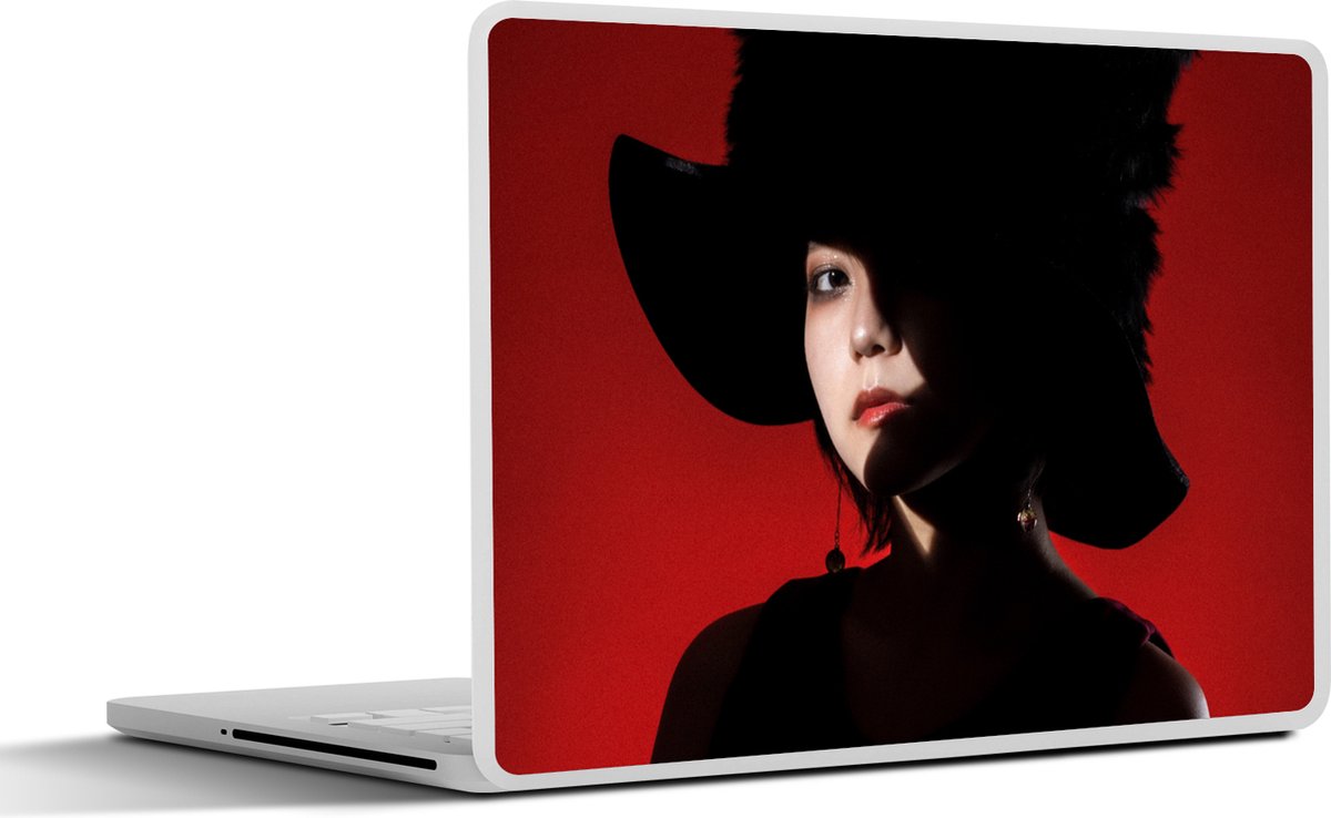 Laptop sticker - 14 inch - Rood - Vrouw - Zwart - Portret - 32x5x23x5cm - Laptopstickers - Laptop skin - Cover