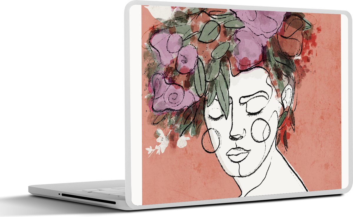 Laptop sticker - 17.3 inch - Portret - Vrouw - Bloemen - Pastel - 40x30cm - Laptopstickers - Laptop skin - Cover