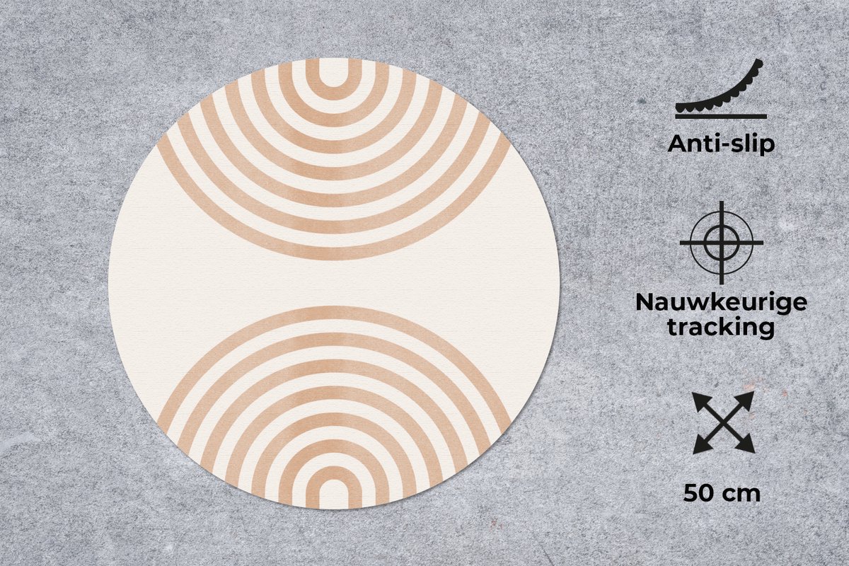 Muismat rond 50x50 cm - Mousepad Abstract - Kunst - Regenboog - Bruin - Wit - Ronde muismatten