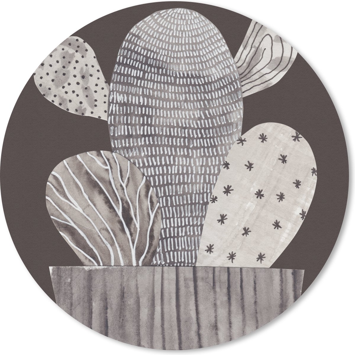 Muismat rond 50x50 cm - Mousepad Cactus - Plant - Stippen - Strepen - Ronde muismatten