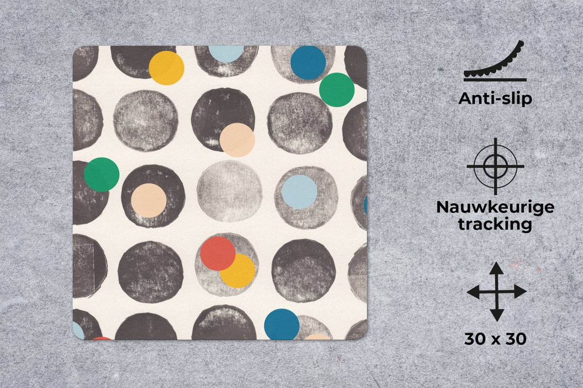 Muismat 30x30 cm - Mousepad Kleuren - Abstract - Cirkels - Pastel - Muismatten