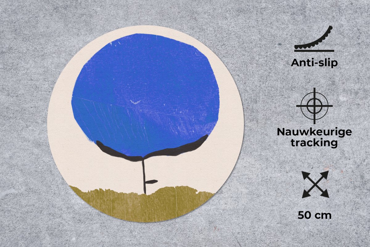 Muismat rond 50x50 cm - Mousepad Bloem - Abstract - Blauw - Groen - Ronde muismatten