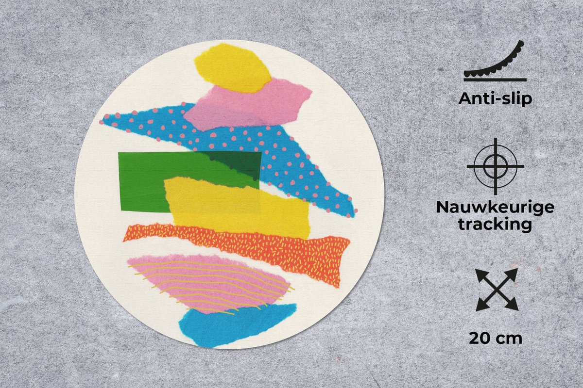 Muismat rond 20x20 cm - Mousepad Abstract - Kunst - Vormen - Regenboog - Ronde muismatten