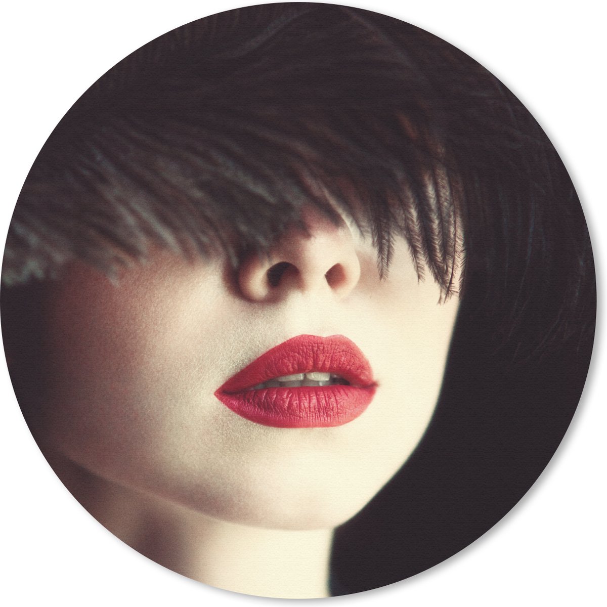 Muismat rond 30x30 cm - Mousepad Vrouw - Lippen - Rood - Portret - Ronde muismatten