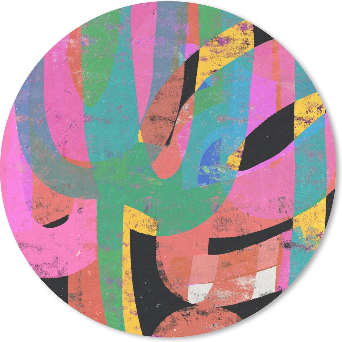 Muismat rond 20x20 cm - Mousepad Abstract - Kleuren - Roze - Groen - Kunst - Ronde muismatten