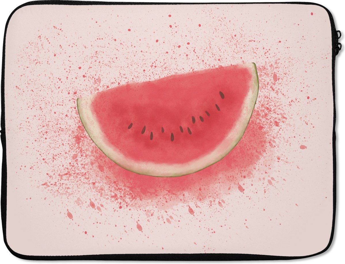 Laptophoes 17 inch - Watermeloen - Fruit - Pastel - Zomer - Laptop sleeve - Binnenmaat 41x28 cm - Zwarte achterkant
