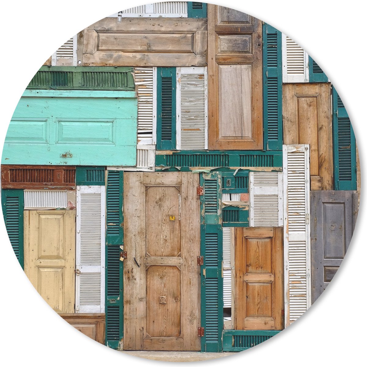 Muismat rond 50x50 cm - Mousepad Deuren - Architectuur - Groen - Bruin - Antiek - Ronde muismatten