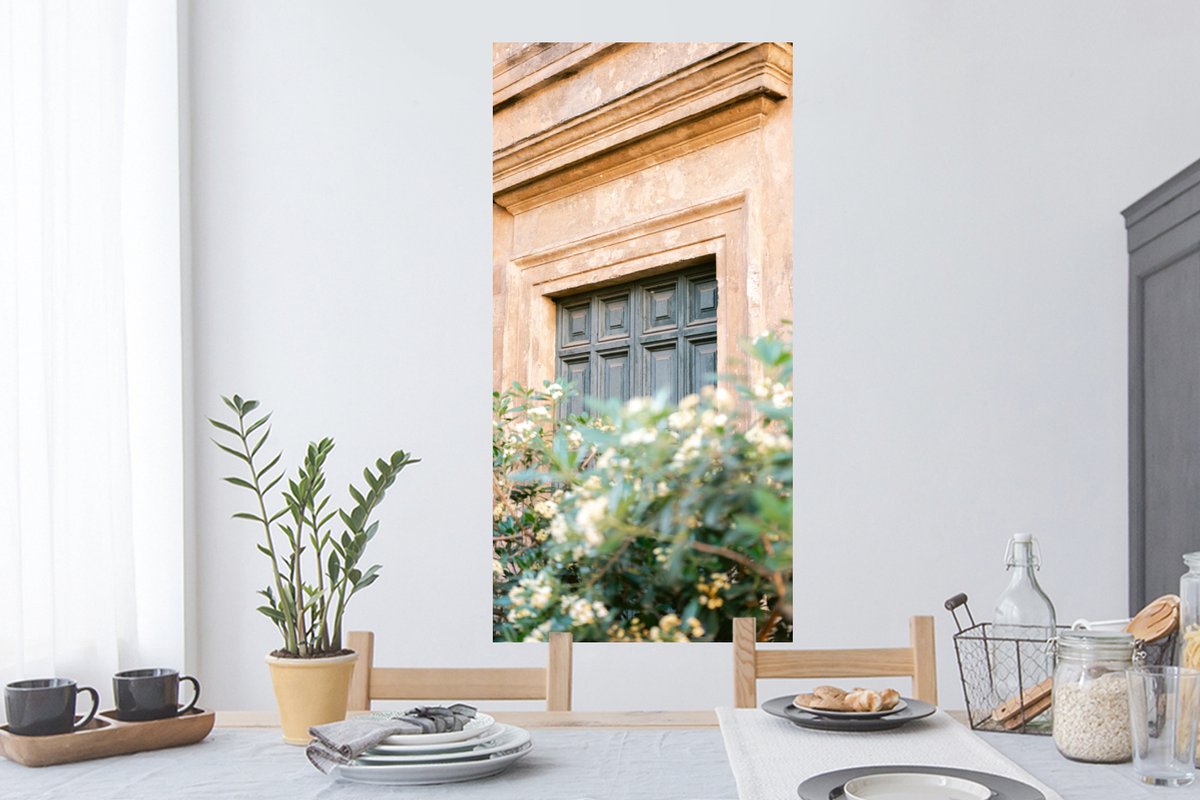 Muurstickers - Sticker Folie - Architectuur - Deur - Bloemen - Groen - Vintage - 60x120 cm