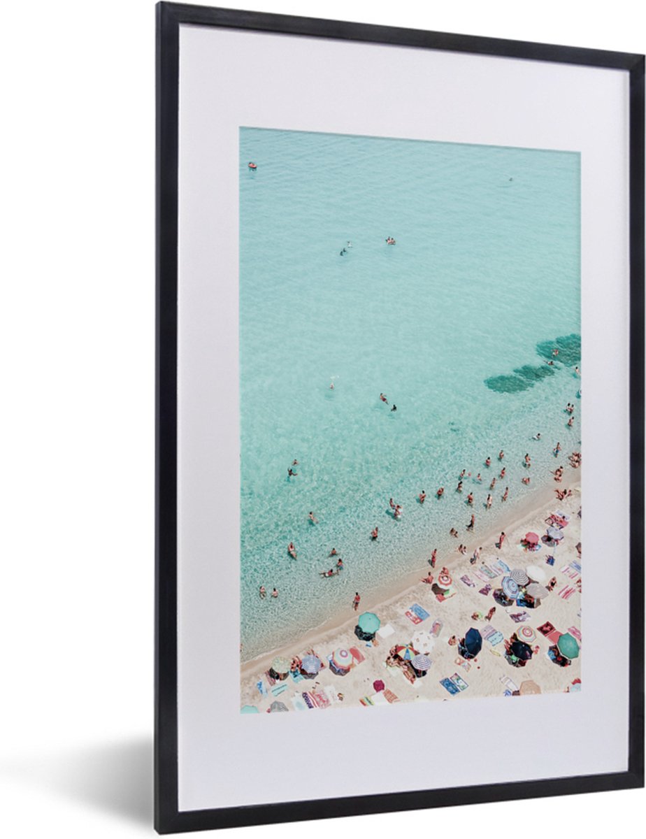 Fotolijst incl. Poster - Zee - Strand - Parasols - Blauw - Zomer - 40x60 cm - Posterlijst