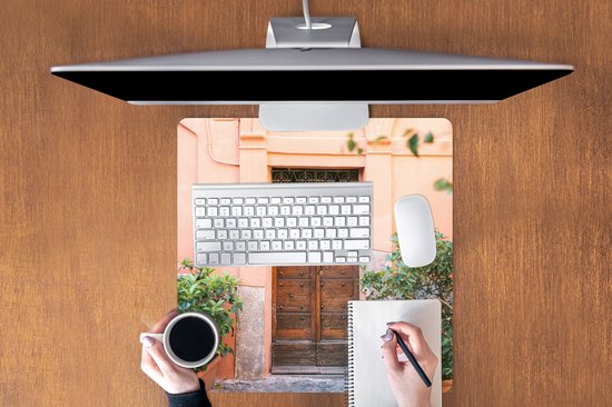 Tapis de souris XXL - Sous-main - Tapis de bureau - Bois - Porte - Pastel - Architecture - 60x60 cm - Tapis de souris XXL