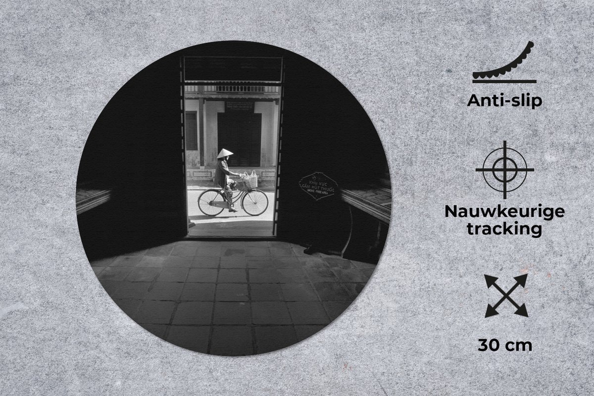 Muismat rond 30x30 cm - Mousepad Deur - Fiets - Straat - Architectuur - Ronde muismatten