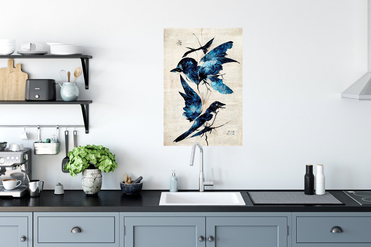 Vogels - Dieren - Blauw - Vintage
