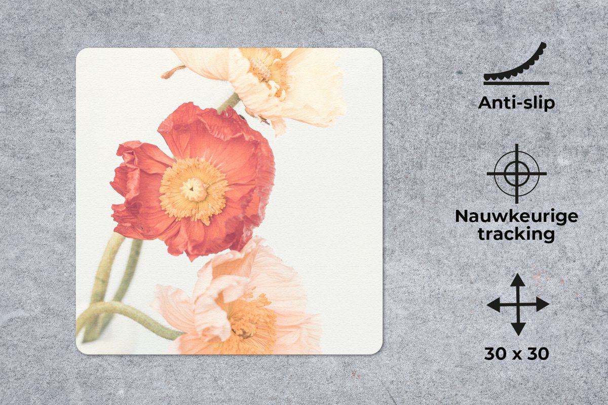 Muismat 30x30 cm - Mousepad Bloemen - Rood - Natuur - Planten - Muismatten