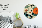 WallCircle - Wandcirkel - Muurcirkel - Bloemen - Planten - Vintage - Azië - Oranje - Aluminium - Dibond - ⌀ 90 cm - Binnen en Buiten