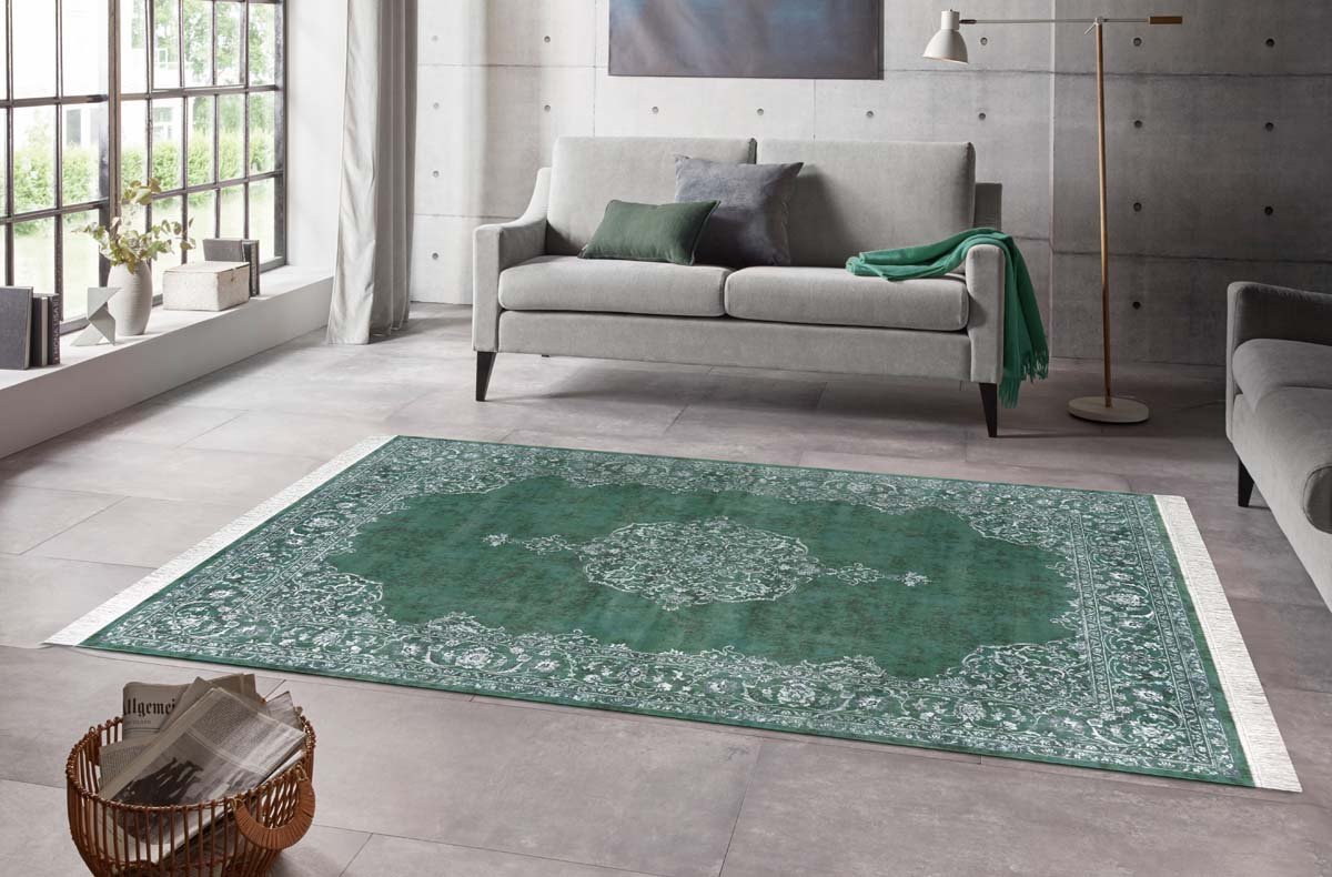 Vintage vloerkleed velours Medaillon - groen 195x300 cm