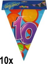 10x Leeftijd vlaggenlijn 10 jaar - Dubbelzijdig bedrukt - Vlaglijn feest festival abraham sara vlaggetjes verjaardag jubileum leeftijd