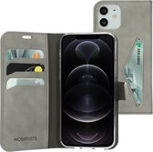 Mobiparts hoesje geschikt voor Apple iPhone 12/12 Pro - Wallet/Boekhoesje - Eco Leer - Magneet Sluiting - Opberg vakken - Grijs