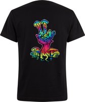Zwart Neon Tshirt Peace Mushroom M