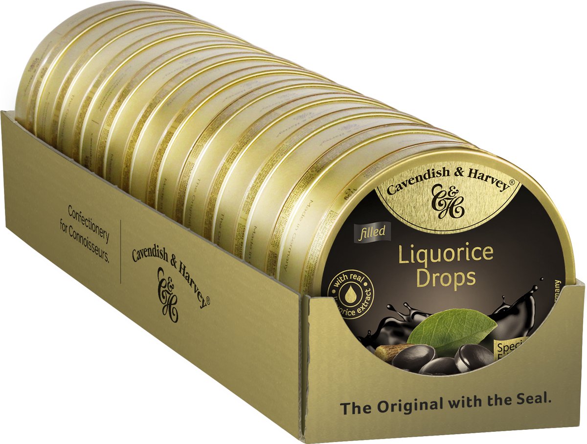 Cavendish & Harvey Drop Gevulde Zuurtjes - zoethoutextract in blik - 11 x 130 gram