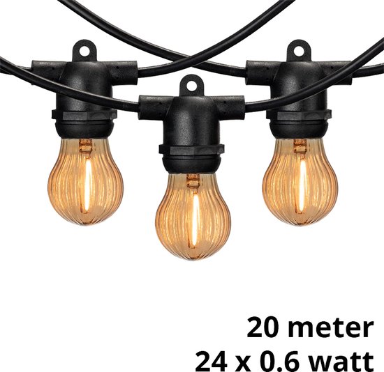 Cordon lumineux Lybardo extérieur - Guirlande lumineuse - 20 mètres dont 24 lumières citrouille LED ambre 0,6 watt | IP54 étanche