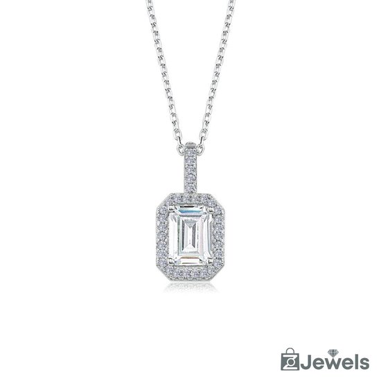 OZ Jewels Zilveren Ketting met Emerald Diamant - Accessoires - Liefdessieraden - - Damesketting - Valentijnsdag - Cadeau - Moederdag - Ketting Meisje - Sieraden Dames - In mooie geschenkverpakking