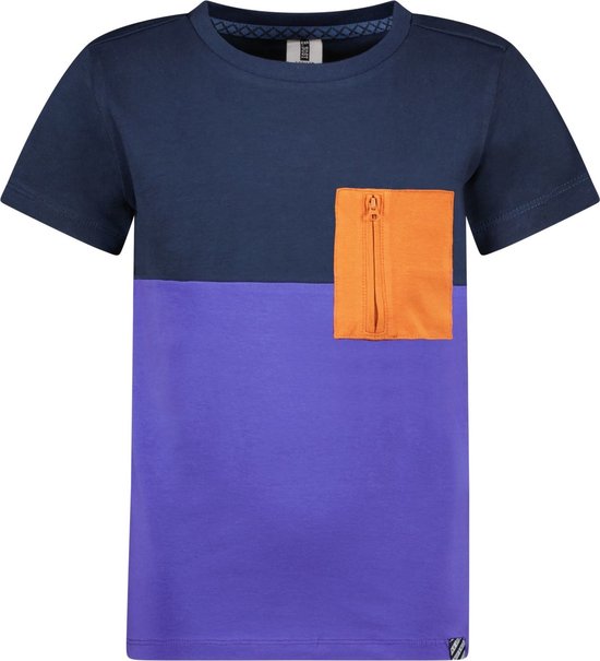 Jongens t-shirt colorblock - Navy/paars - Maat 110 | bol.com
