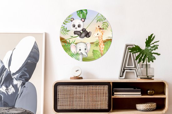WallCircle - Stickers muraux muraux - Cercle de papier peint - Jungle - Feuilles - Animaux - Vert - 50x50 cm - Cercle mural - Autocollant - Autocollant de papier peint rond
