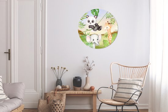 WallCircle - Stickers muraux muraux - Cercle de papier peint - Jungle - Feuilles - Animaux - Vert - 50x50 cm - Cercle mural - Autocollant - Autocollant de papier peint rond