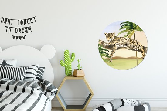 WallCircle - Stickers muraux - Cercle de papier peint - Léopard - Jungle - Arbre - 50x50 cm - Cercle mural - Autocollant - Autocollant papier peint rond