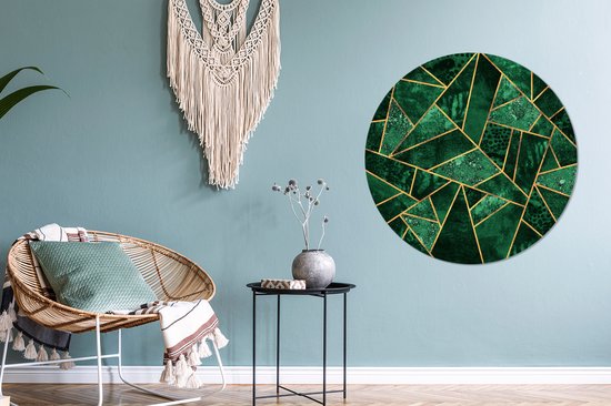 WallCircle - Stickers muraux - Papier Peint Cercle - Emeraude - Or - Abstrait - Motifs - 100x100 cm - Wall Circle - Auto Adhésif - Rond Papier Peint Autocollant XXL