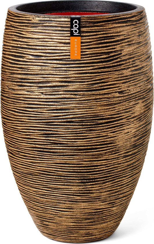 Capi Europe - Vaas elegant deluxe Rib NL - 38x58 - Goud - Opening Ø27 - Bloempot voor binnen en buiten - Levenslang garantie - Breukbestendig - 100% Recyclebaar - CO2 Neutraal geproduceerd - KBGR1131