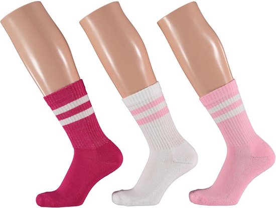 Apollo - Sport - Chaussettes - Lot de 3 - Rose - Wit - Taille 31/34