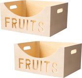 Set van 2x stuks houten fruitmand/fruitkistje vierkant 40 x 30 cm - Fruitschalen/fruitmanden