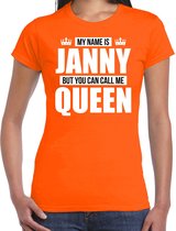 Naam cadeau My name is Janny - but you can call me Queen t-shirt oranje dames - Cadeau shirt o.a verjaardag/ Koningsdag XL