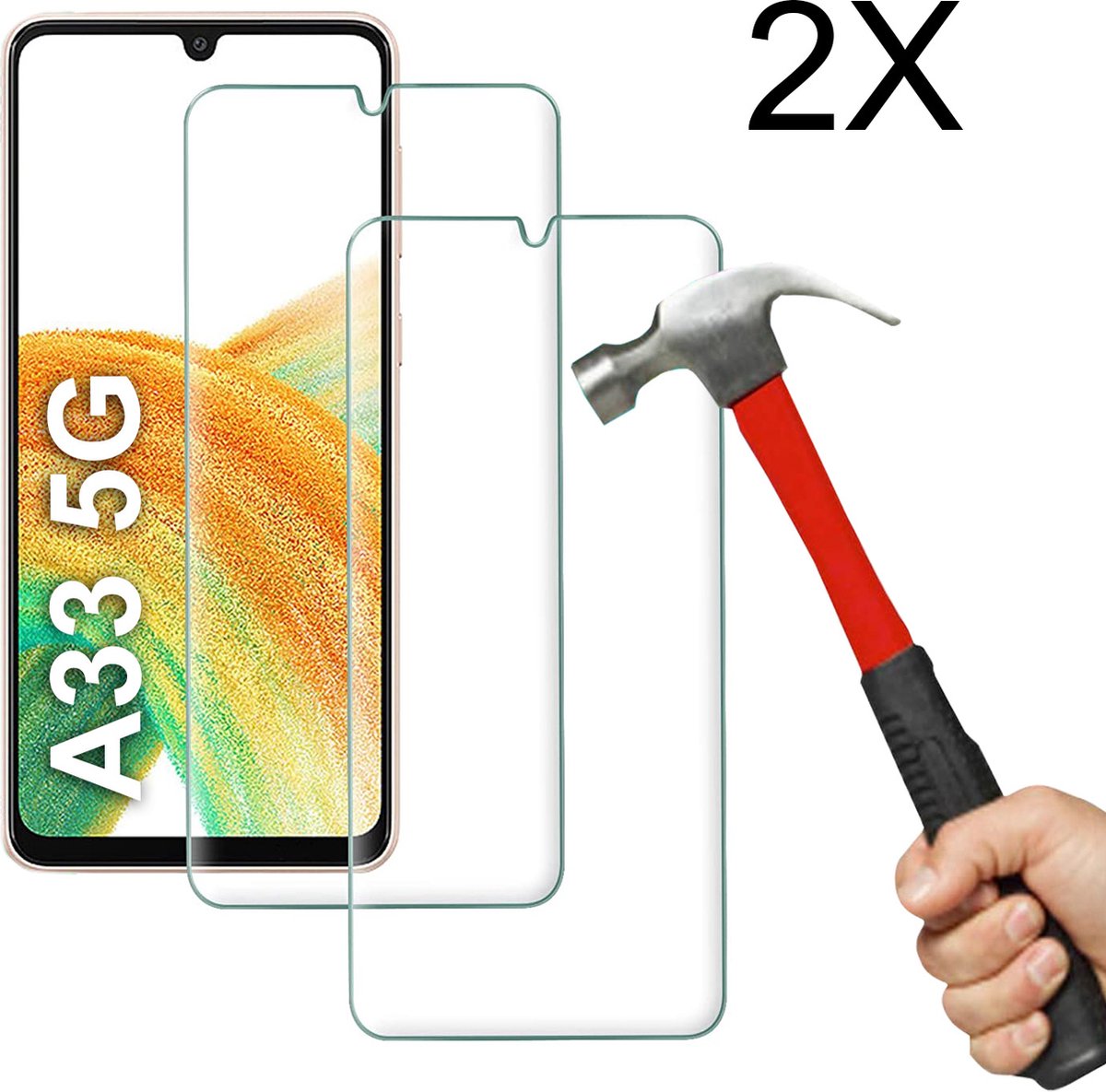 Screenprotector geschikt voor Samsung Galaxy A33 5G Screenprotector 2X - Tempered Glass - Anti Shock screen protector - 2PACK voordeelpack - EPICMOBILE