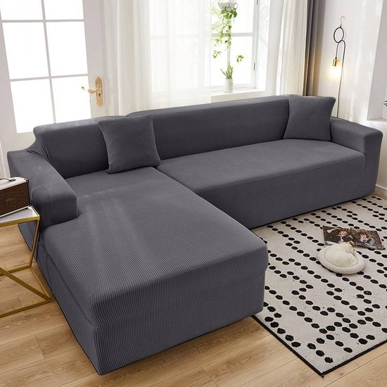 Knitted Bankhoes Hoekbank| Sofa cover | Meubelhoes | Bank hoes | Zetel hoes | Bank beschermer | 3+3zits | Grijs
