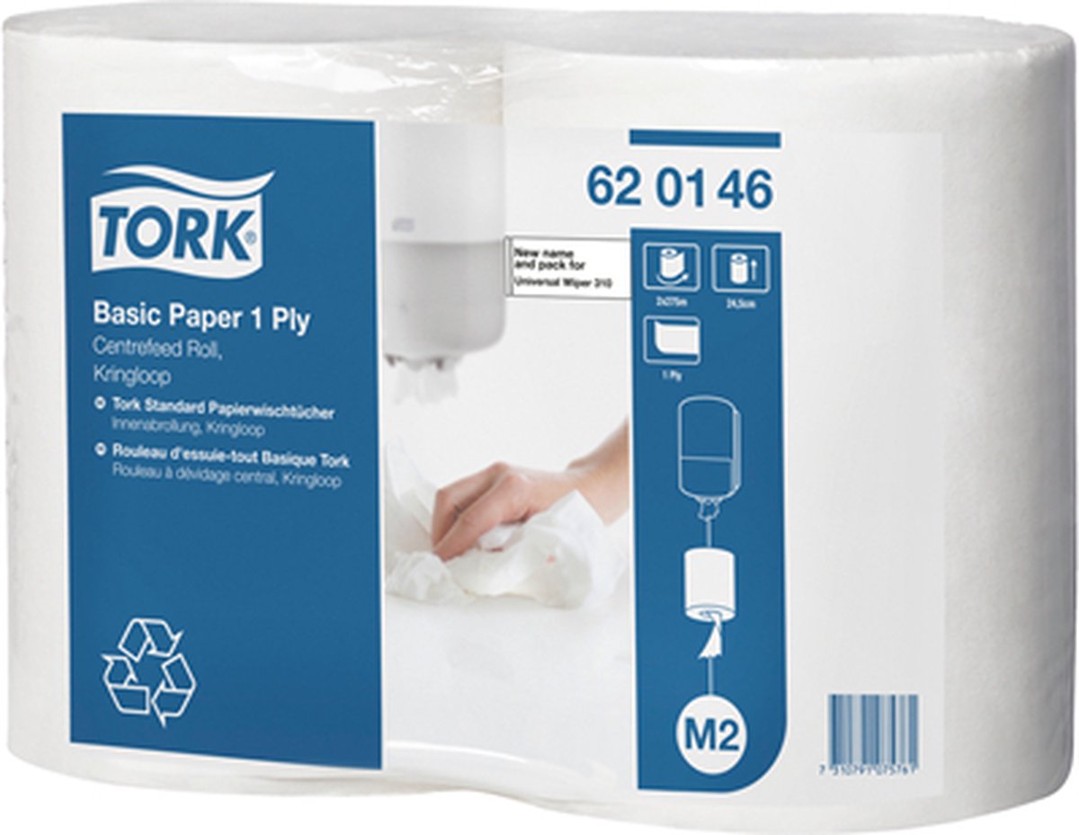 Goedkoopste Tork Wiper 310 Centerfeed roll kringloop M2 poetsdoeken 24,5cmx275m