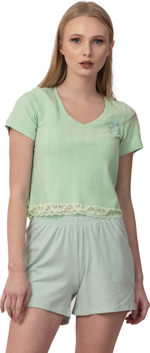 Vanilla Flower dames pyjama - Pyjamasets - Egyptisch katoen - PJ8916 - Groen