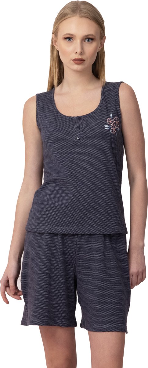 VANILLA - Bloem dames shortama - Pyjamasets - Egyptisch katoen - PJ8915 - Donkerblauw - L