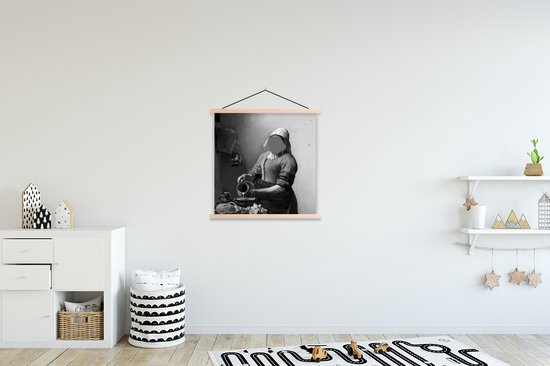 Porte-affiche avec affiche - Affiche scolaire - La Laitière - Johannes Vermeer - Zwart - Wit - 60x60 cm - Lattes vierges