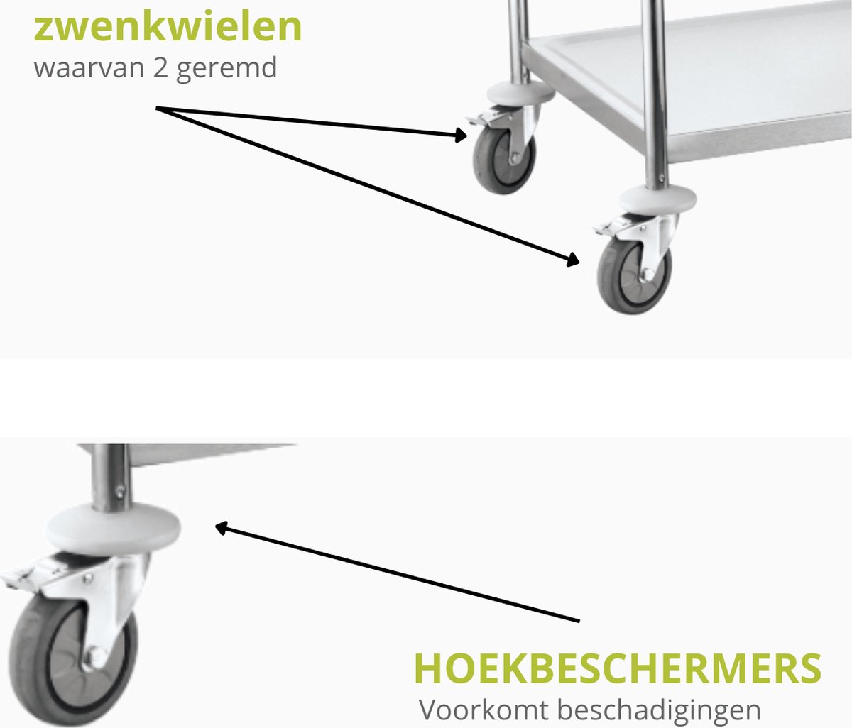 HENDI Serveerwagen | RVS | 2 Niveaus (830x510) | Wielen (Geremd